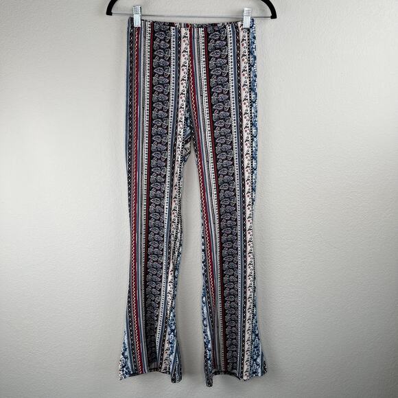 Blu Planet Blue White Floral Stripe Mid Rise Flared T-Shirt Legging Pants XS/SM - Picture 9 of 10